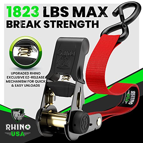 Rhino USA Ratchet Tie Down Straps (4PK) - 1,823lb Guaranteed Max Break Strength, Includes (4) Premium 1" x 15' Rachet Tie Downs with Padded Handles. Best for Moving, Securing Cargo