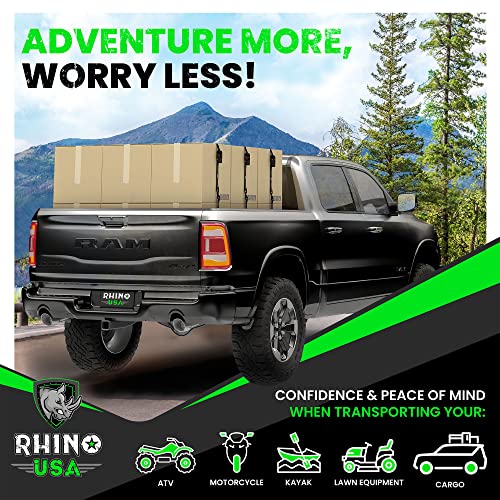Rhino USA Ratchet Tie Down Straps (4PK) - 1,823lb Guaranteed Max Break Strength, Includes (4) Premium 1" x 15' Rachet Tie Downs with Padded Handles. Best for Moving, Securing Cargo
