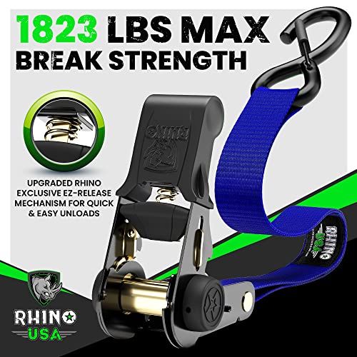 Rhino USA Ratchet Tie Down Straps (4PK) - 1,823lb Guaranteed Max Break Strength, Includes (4) Premium 1" x 15' Rachet Tie Downs with Padded Handles. Best for Moving, Securing Cargo